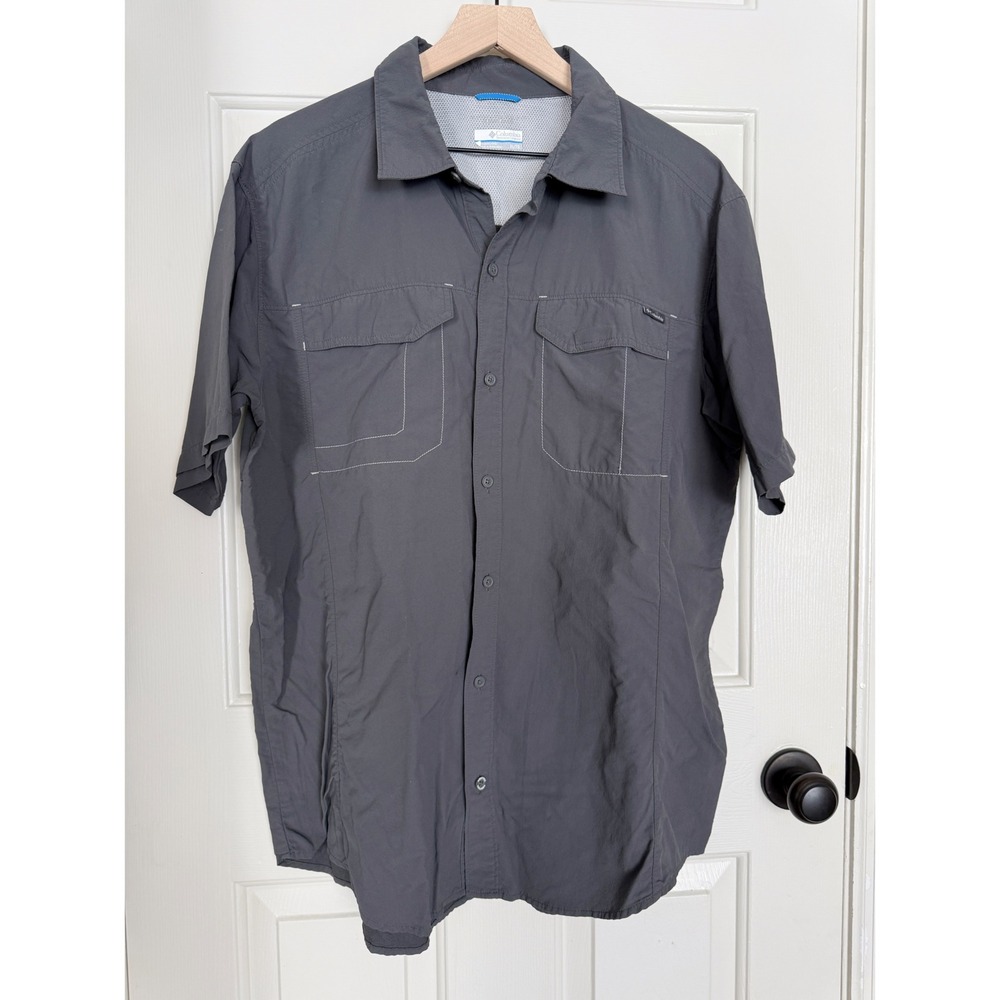Columbia Omni-Shade Mens XL Gray Button Shirt Vented Short Sleeve Light Outdoor